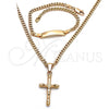 Collar y Pulsera 06.63.0265 Oro Laminado, Diseño de Crucifijo y Miami Cubana, Pulido, Tono Dorado