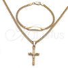 Collar y Pulsera 06.63.0265 Oro Laminado, Diseño de Crucifijo y Miami Cubana, Pulido, Tono Dorado