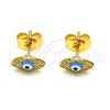 Arete Dormilona 02.213.0398.1 Oro Laminado, Diseño de Ojo Griego, Esmaltado Azul claro, Tono Dorado