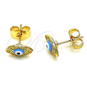 Arete Dormilona 02.213.0398.1 Oro Laminado, Diseño de Ojo Griego, Esmaltado Azul claro, Tono Dorado