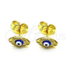Arete Dormilona 02.213.0398.2 Oro Laminado, Diseño de Ojo Griego, Esmaltado Azul, Tono Dorado