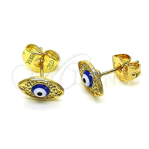 Arete Dormilona 02.213.0398.2 Oro Laminado, Diseño de Ojo Griego, Esmaltado Azul, Tono Dorado