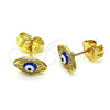 Arete Dormilona 02.213.0398.2 Oro Laminado, Diseño de Ojo Griego, Esmaltado Azul, Tono Dorado