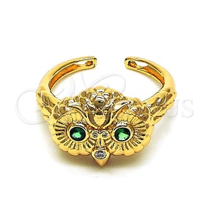 Anillo Multi Piedra 01.213.0030 Oro Laminado, Diseño de Búho, con Verde and Blanca Zirconia Cubica, Pulido, Tono Dorado (One size fits all)
