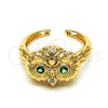 Anillo Multi Piedra 01.213.0030 Oro Laminado, Diseño de Búho, con Verde and Blanca Zirconia Cubica, Pulido, Tono Dorado (One size fits all)