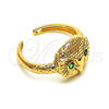 Anillo Multi Piedra 01.213.0031 Oro Laminado, Diseño de Búho, con Verde Zirconia Cubica, Pulido, Tono Dorado (One size fits all)