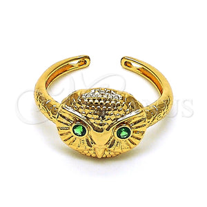 Anillo Multi Piedra 01.213.0031 Oro Laminado, Diseño de Búho, con Verde Zirconia Cubica, Pulido, Tono Dorado (One size fits all)