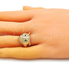 Anillo Multi Piedra 01.213.0032 Oro Laminado, Diseño de Búho, con Verde Zirconia Cubica, Pulido, Tono Dorado (One size fits all)