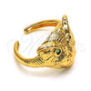 Anillo Multi Piedra 01.213.0032 Oro Laminado, Diseño de Búho, con Verde Zirconia Cubica, Pulido, Tono Dorado (One size fits all)