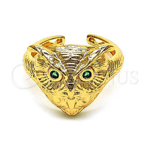 Anillo Multi Piedra 01.213.0032 Oro Laminado, Diseño de Búho, con Verde Zirconia Cubica, Pulido, Tono Dorado (One size fits all)
