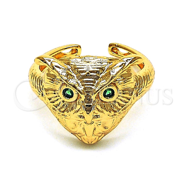 Anillo Multi Piedra 01.213.0032 Oro Laminado, Diseño de Búho, con Verde Zirconia Cubica, Pulido, Tono Dorado (One size fits all)