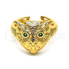 Anillo Multi Piedra 01.213.0032 Oro Laminado, Diseño de Búho, con Verde Zirconia Cubica, Pulido, Tono Dorado (One size fits all)
