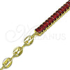 Pulsera Elegante 03.341.0168.2.07 Oro Laminado, Diseño de Puff Mariner y Baguette, con Granate Zirconia Cubica, Pulido, Tono Dorado (05 MM Thickness, 7 Inches Length)