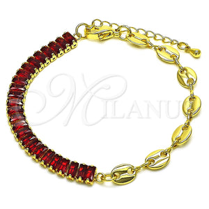 Pulsera Elegante 03.341.0168.2.07 Oro Laminado, Diseño de Puff Mariner y Baguette, con Granate Zirconia Cubica, Pulido, Tono Dorado (05 MM Thickness, 7 Inches Length)