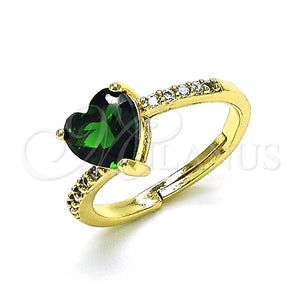 Anillo Multi Piedra 01.284.0057 Oro Laminado, Diseño de Corazón, con Verde Zirconia Cubica and Blanca Micro Pave, Pulido, Tono Dorado (One size fits all)