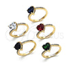 Anillo Multi Piedra 01.284.0057 Oro Laminado, Diseño de Corazón, con Verde Zirconia Cubica and Blanca Micro Pave, Pulido, Tono Dorado (One size fits all)
