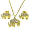 Juego de Arete y Dije de Adulto 10.284.0026 Oro Laminado, Diseño de Elefante, con Blanca and Negro Micro Pave, Pulido, Tono Dorado