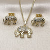 Juego de Arete y Dije de Adulto 10.284.0026 Oro Laminado, Diseño de Elefante, con Blanca and Negro Micro Pave, Pulido, Tono Dorado