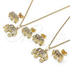 Juego de Arete y Dije de Adulto 10.284.0026 Oro Laminado, Diseño de Elefante, con Blanca and Negro Micro Pave, Pulido, Tono Dorado