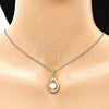 Juego de Arete y Dije de Adulto 10.379.0032 Oro Laminado, Diseño de Gota, con Marfil Perla, Pulido, Tono Dorado