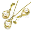 Juego de Arete y Dije de Adulto 10.379.0032 Oro Laminado, Diseño de Gota, con Marfil Perla, Pulido, Tono Dorado
