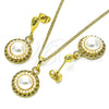Juego de Arete y Dije de Adulto 10.379.0034 Oro Laminado, con Marfil Perla, Pulido, Tono Dorado