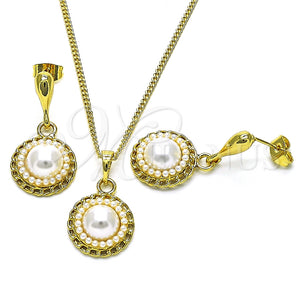 Juego de Arete y Dije de Adulto 10.379.0034 Oro Laminado, con Marfil Perla, Pulido, Tono Dorado