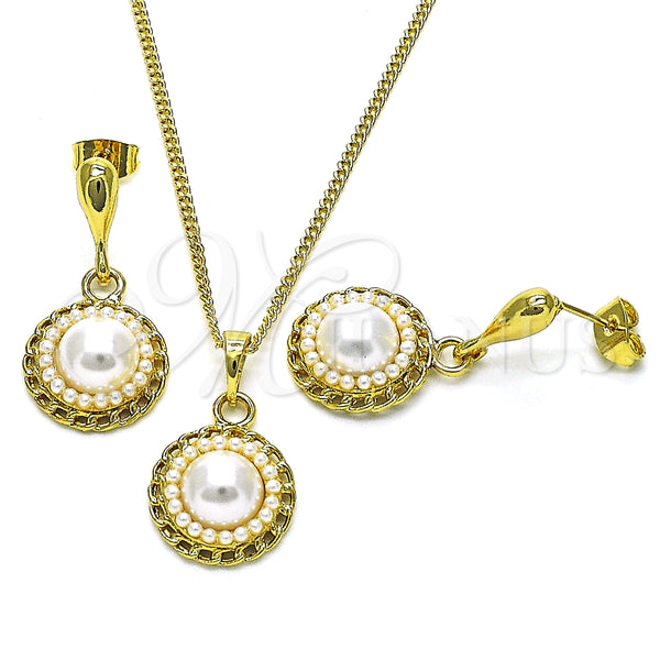 Juego de Arete y Dije de Adulto 10.379.0034 Oro Laminado, con Marfil Perla, Pulido, Tono Dorado