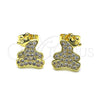 Arete Dormilona 02.195.0152 Oro Laminado, Diseño de Osito y Corona, con Blanca Micro Pave, Pulido, Tono Dorado