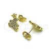 Arete Dormilona 02.195.0152 Oro Laminado, Diseño de Osito y Corona, con Blanca Micro Pave, Pulido, Tono Dorado
