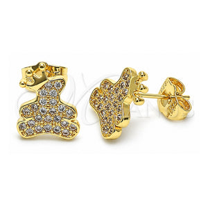 Arete Dormilona 02.195.0152 Oro Laminado, Diseño de Osito y Corona, con Micro Pave Blanca, Pulido, Tono Dorado