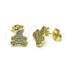 Arete Dormilona 02.195.0152 Oro Laminado, Diseño de Osito y Corona, con Blanca Micro Pave, Pulido, Tono Dorado