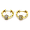 Argolla Huggie 02.195.0153.20 Oro Laminado, con Blanca Micro Pave, Pulido, Tono Dorado