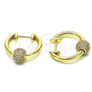 Argolla Huggie 02.195.0153.20 Oro Laminado, con Blanca Micro Pave, Pulido, Tono Dorado