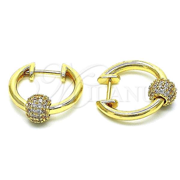 Argolla Huggie 02.195.0153.20 Oro Laminado, con Blanca Micro Pave, Pulido, Tono Dorado