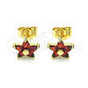 Arete Dormilona 02.310.0024.2 Oro Laminado, Diseño de Flor, con Granate Zirconia Cubica, Pulido, Tono Dorado