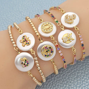 Kit Surtido de 15 Pulseras Ajustables con Madreperla de Oro Laminado al por mayor — SKU 148662