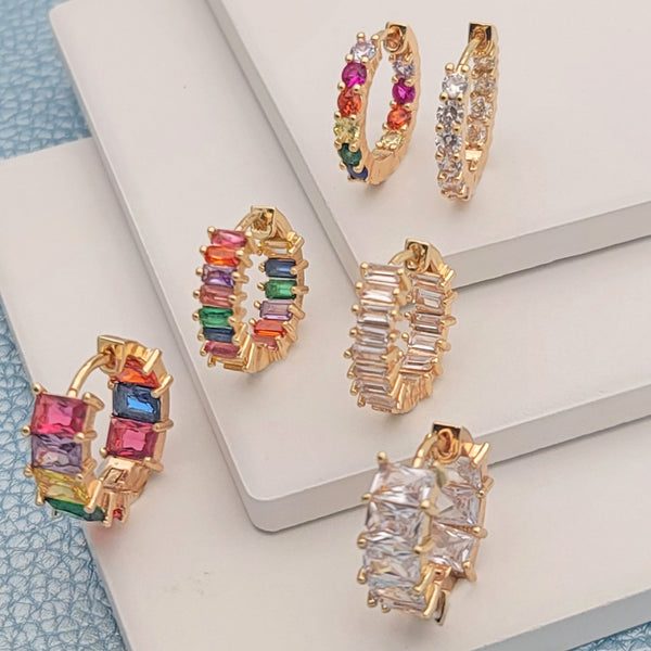 Kit Surtido de 18 Argollas Huggies con Zirconia de Oro Laminado al por mayor — SKU 148663