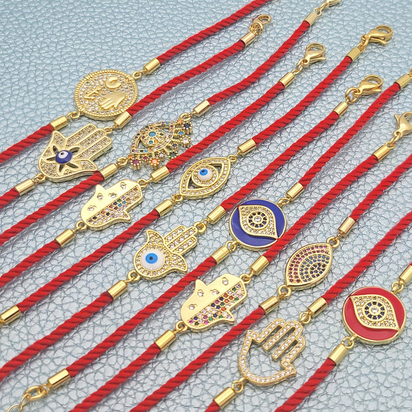 Kit Surtido de 18 Pulseras de Hilo Rojo de la Suerte de Oro Laminado al por mayor — SKU 148666