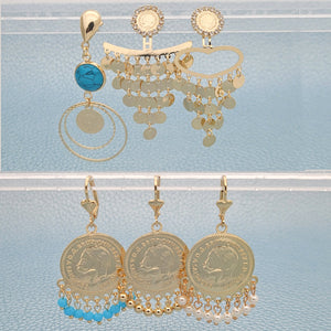 Kit Surtido de 18 Aretes Largos con Moneda de Oro Laminado al por mayor — SKU 148671