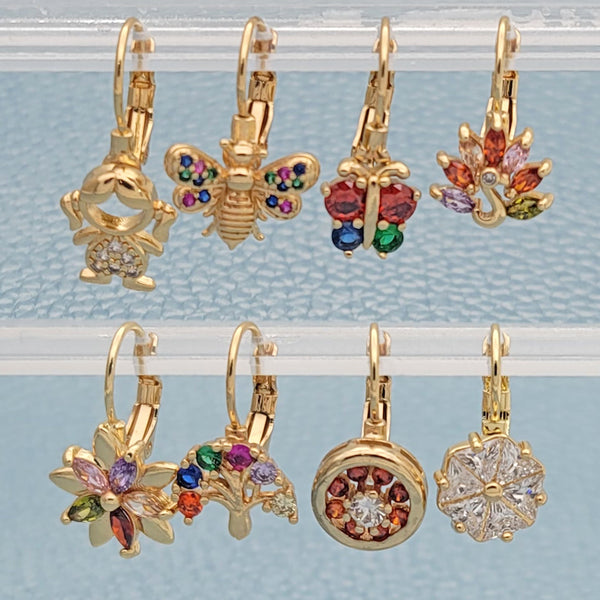 Kit Surtido de 30 Pares de Aretes de Gancho Delicados con Zirconia de Oro Laminado al por mayor — SKU 148675