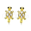 Argolla Huggie 02.210.0712.12 Oro Laminado, Diseño de Tortuga, con Blanca and Negro Zirconia Cubica, Pulido, Tono Dorado