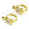 Argolla Huggie 02.210.0712.12 Oro Laminado, Diseño de Tortuga, con Blanca and Negro Zirconia Cubica, Pulido, Tono Dorado