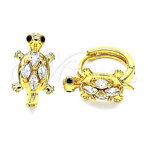 Argolla Huggie 02.210.0712.12 Oro Laminado, Diseño de Tortuga, con Blanca and Negro Zirconia Cubica, Pulido, Tono Dorado