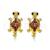 Argolla Huggie 02.210.0712.1.12 Oro Laminado, Diseño de Tortuga, con Granate and Negro Zirconia Cubica, Pulido, Tono Dorado