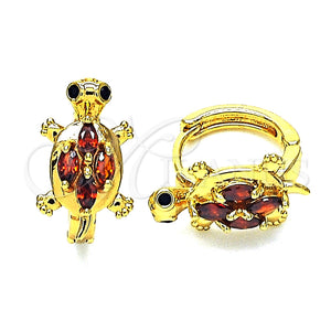 Argolla Huggie 02.210.0712.1.12 Oro Laminado, Diseño de Tortuga, con Granate and Negro Zirconia Cubica, Pulido, Tono Dorado