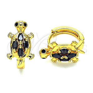 Argolla Huggie 02.210.0712.2.12 Oro Laminado, Diseño de Tortuga, con Negro Zirconia Cubica, Pulido, Tono Dorado
