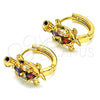 Argolla Huggie 02.210.0712.3.12 Oro Laminado, Diseño de Tortuga, con Multicolor Zirconia Cubica, Pulido, Tono Dorado