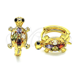Argolla Huggie 02.210.0712.3.12 Oro Laminado, Diseño de Tortuga, con Multicolor Zirconia Cubica, Pulido, Tono Dorado