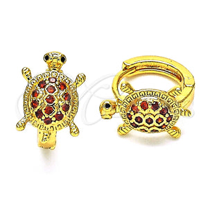 Argolla Huggie 02.210.0459.2.12 Oro Laminado, Diseño de Tortuga, con Granate Zirconia Cubica and Negro Micro Pave, Pulido, Tono Dorado